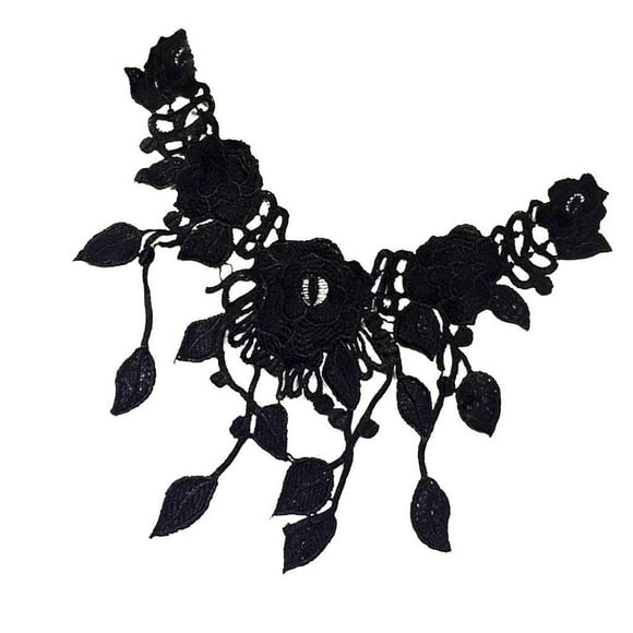 yuksok Black Embroidery Floral Lace Applique Decorated Lace Neckline Collar Sewing