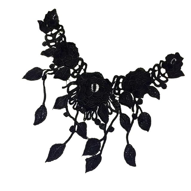 simhoa Black Embroidery Floral Lace Applique Decorated Lace Neckline Collar Sewing