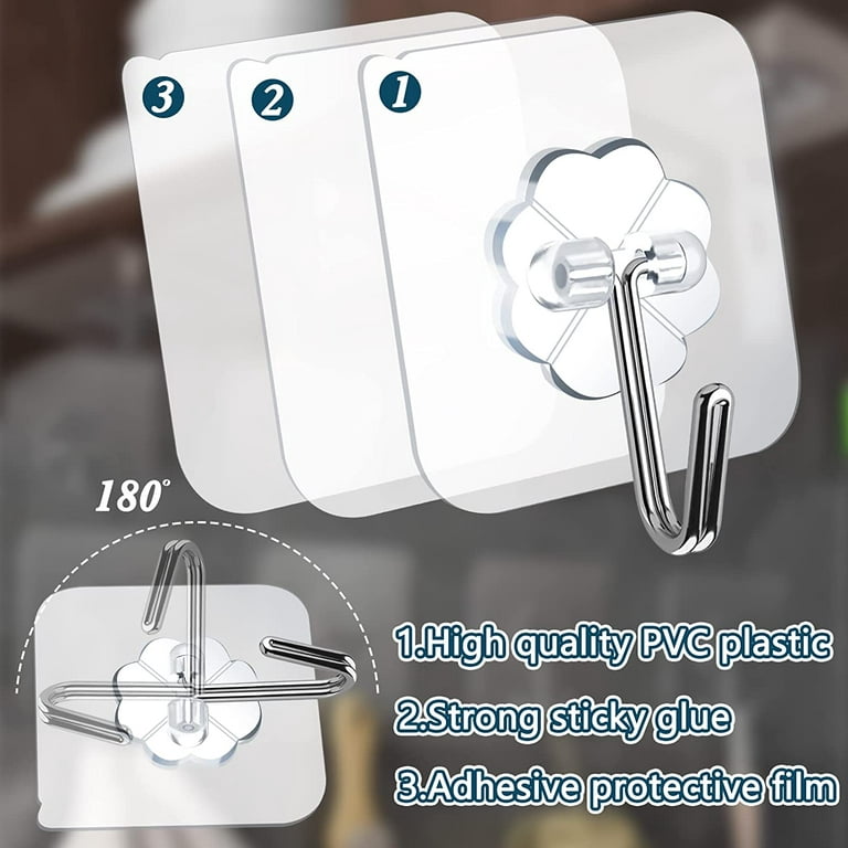 48Pcs Adhesive Hooks 22lb(Max) Heavy Duty Wall Hooks Waterproof Oilproof  Utility Hooks Clear Reusable Strong Sticky Self Adhesive Hooks Coat Hat  Towel Hanger for Bathroom Shower Kitchen Door 