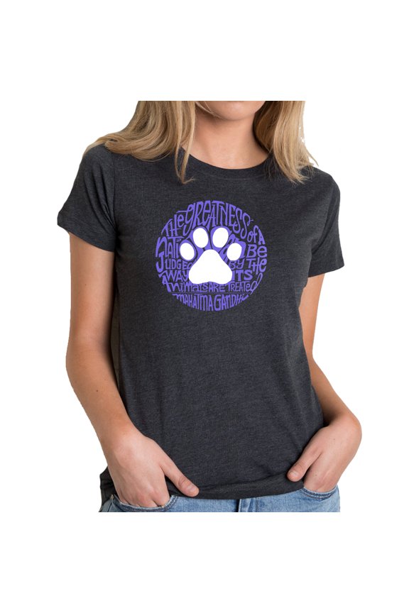 Women's Premium Blend Word Art T-shirt - Gandhi's Quote on Animal Treatment