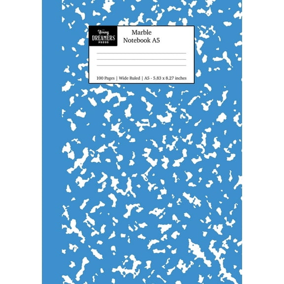 A5 Lined Notebooks: Marble Notebook A5: Blue Marble Wide Ruled Journal (Paperback)