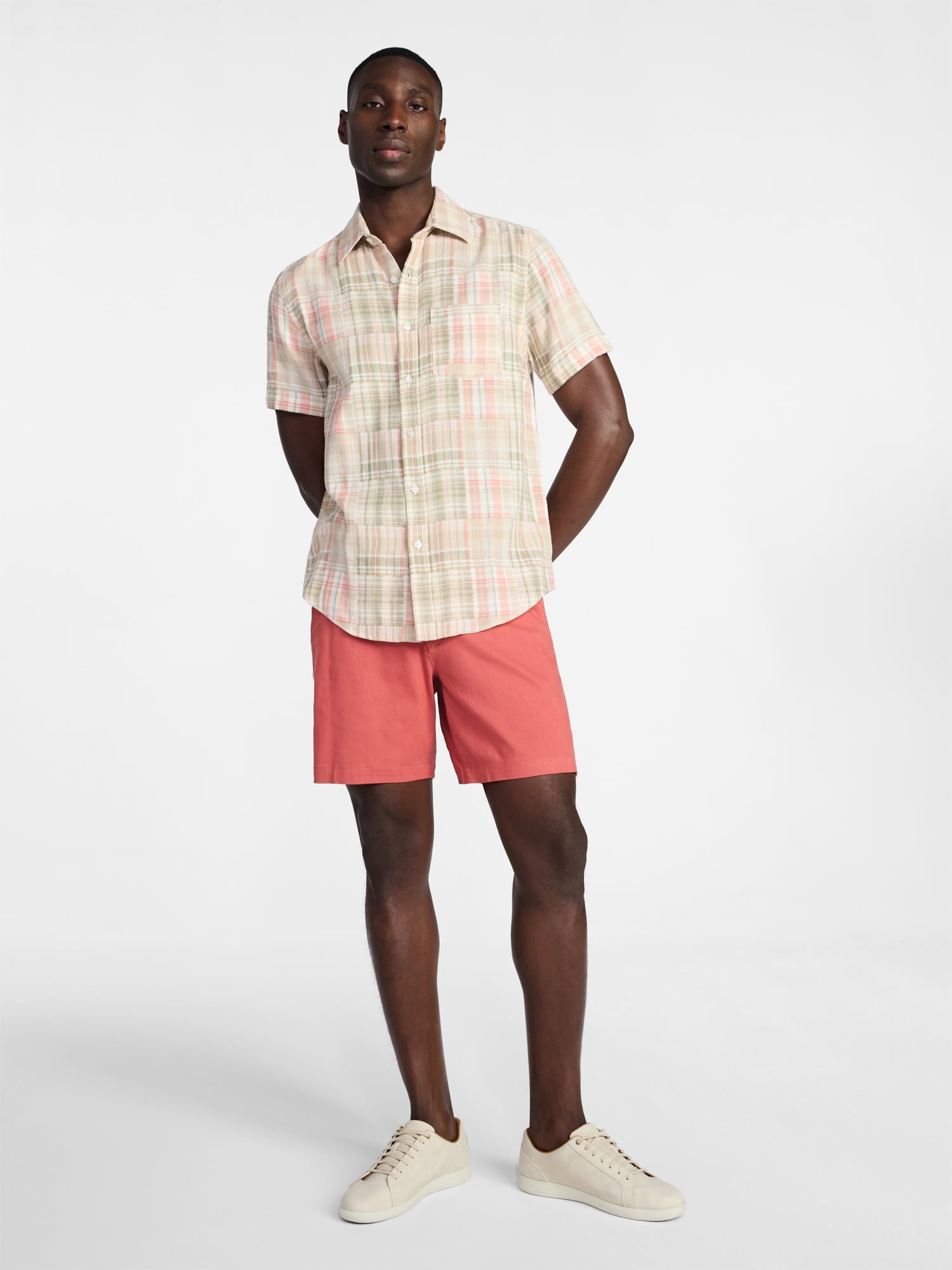 George Men's Patchwork Shirt with Short Sleeves, Sizes S-5XL