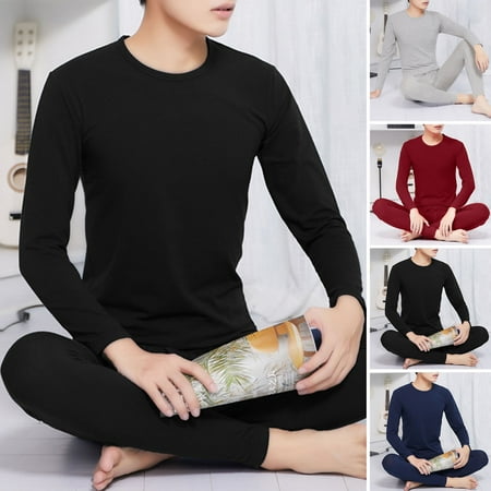 

Naierhg 2Pcs/Set Men Underwear Top Pants Fleeced Lined Thicken Constant Temperature Coldproof Plus Size Youth Thermal Underwear Set for Daily Wear