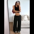 thumbnail image 4 of Pantalones Deportivos Rectos de Pierna con Cintura con Cordón para Mujer, Pantalones Casuales Holgados y Largos de Verano. Negro M, 4 of 9