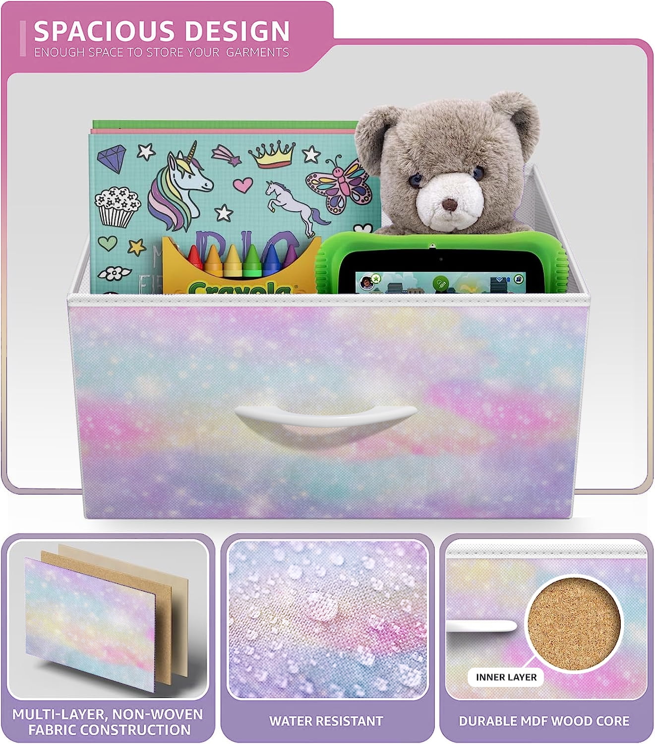 Sorbus Kids 8-Drawer Dresser Storage Tower, Steel Frame, Wood Top, Rainbow Sparkle