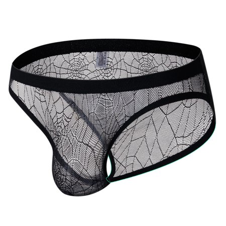 

YIWEI Men Sexy Briefs Bulge Pouch Mesh Underwear Low-waist Ultra-thin Panties Black M