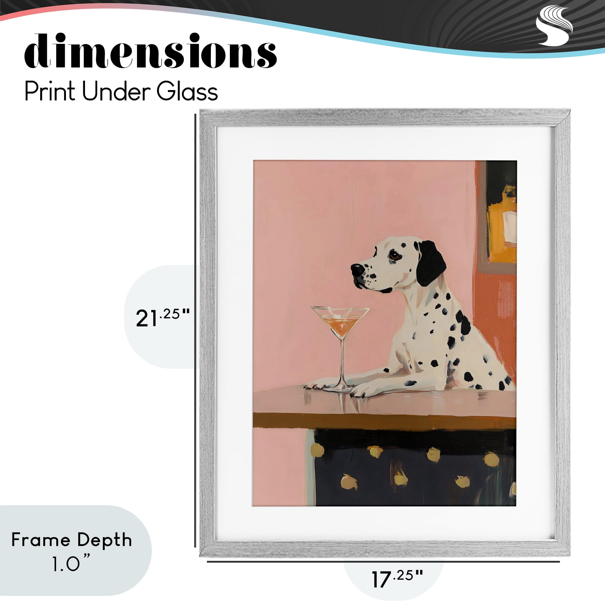 Stupell Industries Dalmatian at Cocktail Bar Gray Framed Print Under Glass, design by The Prints Vibe
