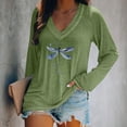 thumbnail image 2 of Weikingp Womens Tshirts Graphic Long Sleeve V Neck Top Cooling Shirts for Women's T Shirt Blend Printed Casual Tops for Women Green M, 2 of 3