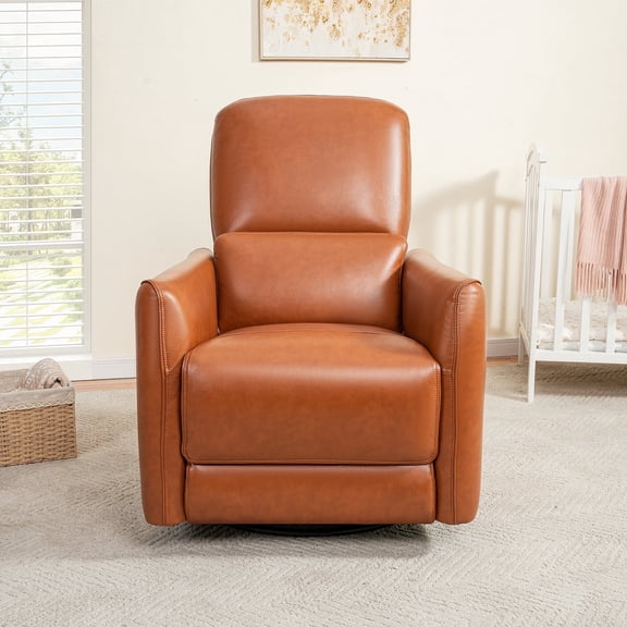 Naomi Home Willa Deluxe Motion Recliner Adult Faux Leather Living Room Swivel Recliners, Caramel