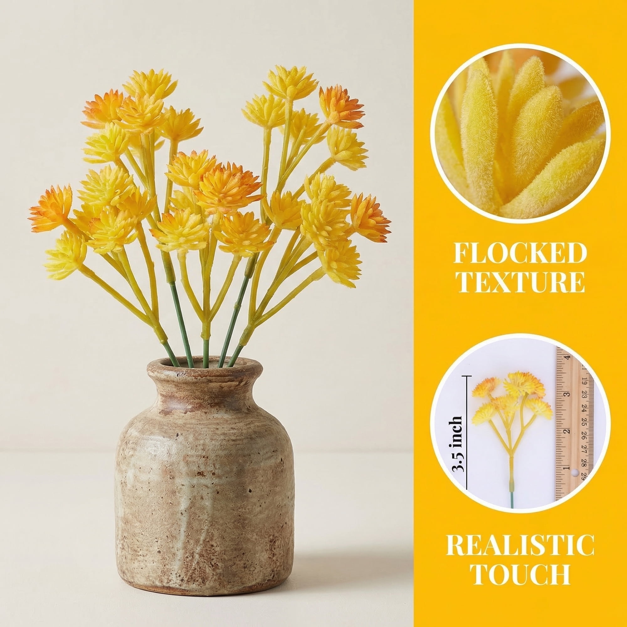 Unique Bargains 5pcs Flocked Artificial Succulents Yellow Bellflower 9.0"