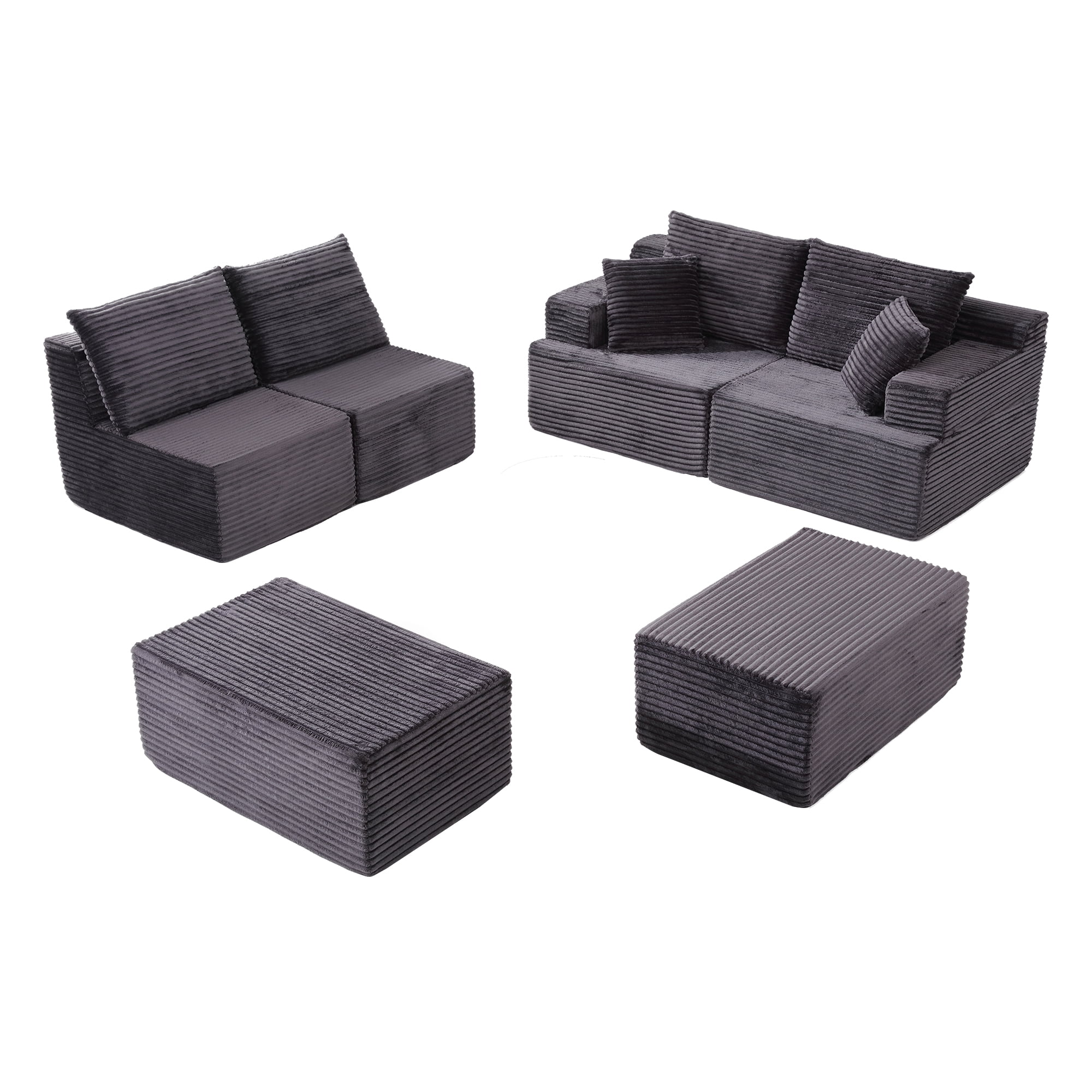 131" Oversized U Shaped Boneless Modular Sectional Sofa with 2 Ottoman and 6 Pillows