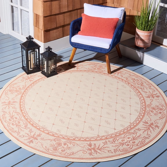 Safavieh Courtyard Derek Oriental Indoor/Outdoor Area Rug, Natural/Terracotta, 6'7" x 6'7" Round