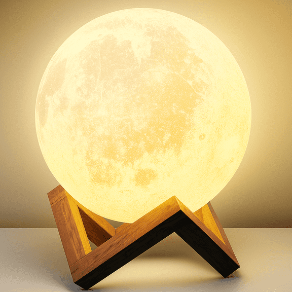 Himalayan Glow Moon Lamp with Wooden Stand - 6 inches, Rechargeable, Touch LED Night Light