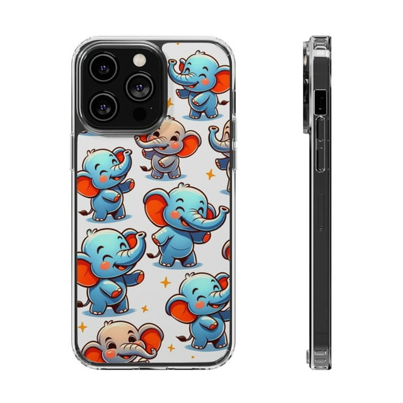 DistinctInk Hybrid (Acrylic / TPU) Clear Slim Fit Case for Apple iPhone 13 Pro MAX (6.7" Screen) - "Whimsical Elephants: A Playful Pattern Delight"