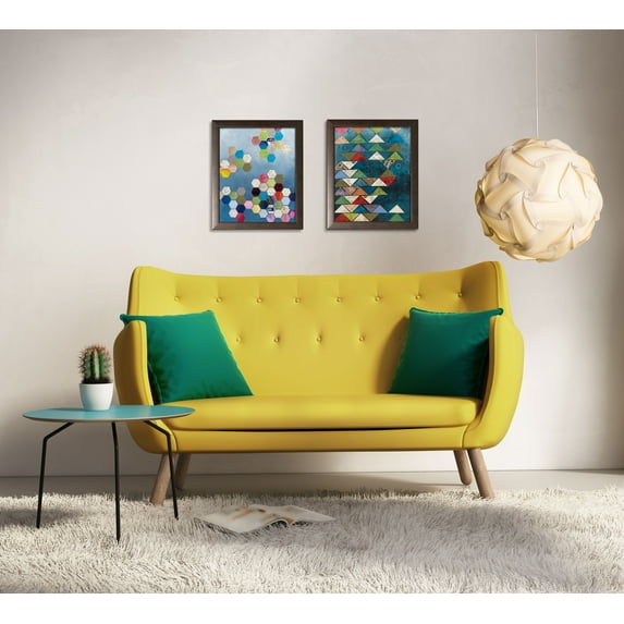 Gango Home Decor Contemporary Honeycomb Background & Triangle Background; Two 11x14in Art Prints in Brown Frames