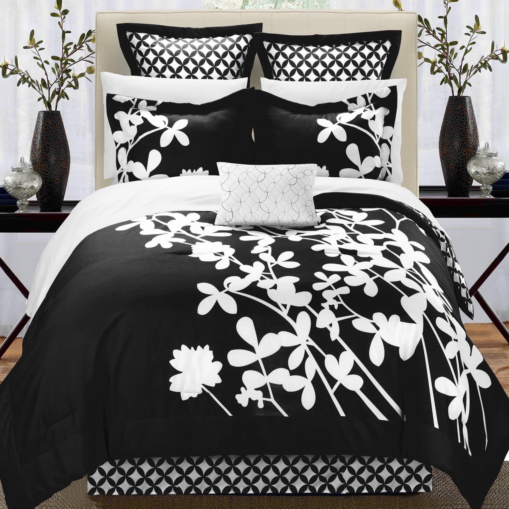 Details about   Chezmoi Collection 7-Piece Black Violet Flocked Floral Faux Silk Bedding Comfort 