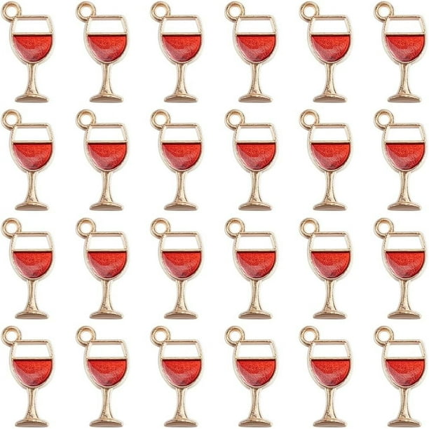 1 caja de 80 dijes para copas de vino tinto, pequeños dijes de metal dorado para copas de vino, dijes de esmalte para bebidas.