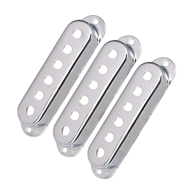 3 uds diferentes cubiertas de pastilla de bobina única de latón para piezas de guitarra eléctrica Fender 48 50 52mm (cromado) 3 pastillas de sonido de bobina única
