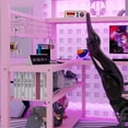 thumbnail image 5 of Mirightone Full Size Loft Bed with LED Light and Stairs, Metal Loft Bed Frame with Desk, Storage Drawers & Shelves, Hanging Rod, Gaming Lofts Beds with Charging Station, Pink, 5 of 8