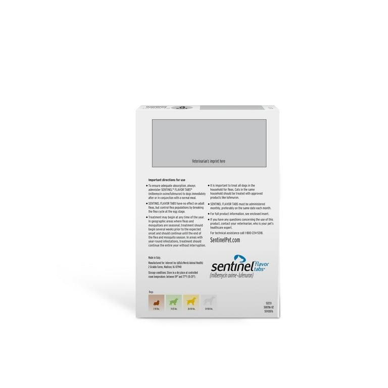 Sentinel Flavor Tabs for Dogs 51 100lbs White Box Walmart