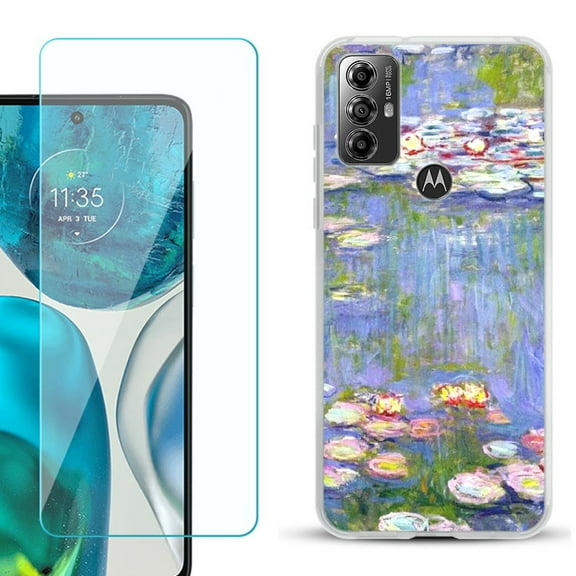 OneToughShield ® for Motorola Moto G Play 2023 Shockproof Fashion Phone Case, with Tempered Glass Screen Protector - Water Lilies