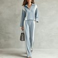 thumbnail image 2 of Women's 2 Piece Tracksuit Set Half Zip Collared Top Contrast Stripe Elastic Waist Wide Leg Pants Loose Fit Relaxed Comfortable Casual Outfit for Fall Winter Everyday Wear Sky Blue_#1 L, 2 of 4