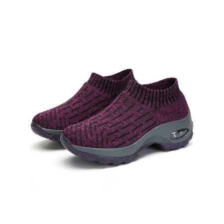 

Crocowalk Women Sock Shoes Slip On Walking Shoe Platform Sneakers Ladies Flats Yoga Wedge Knit Upper Purple 7.5