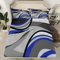 thumbnail image 2 of Feelyou Adult Abstract Geometric Full Size Sheets, Mid Century Minimalism Bed Sheets, Grey Blue Stripes Sheet Sets, Microfiber Bedroom Decor, 4 Pieces, 2 of 7