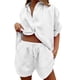 thumbnail image 1 of Conjunto de chándal de 2 piezas para mujer: blusa holgada con botones y pantalones cortos elásticos de cintura alta - Poliéster, color liso, ropa informal/de estar por casa, conjuntos de verano, 1 of 4