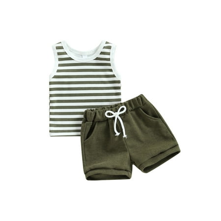 

Sunisery Baby Boys Summer Outfit Sets Sleeveless Striped Tank Tops Drawstring Shorts Set Baby Summer Clothes 2Pcs Set Green 2-3 Years