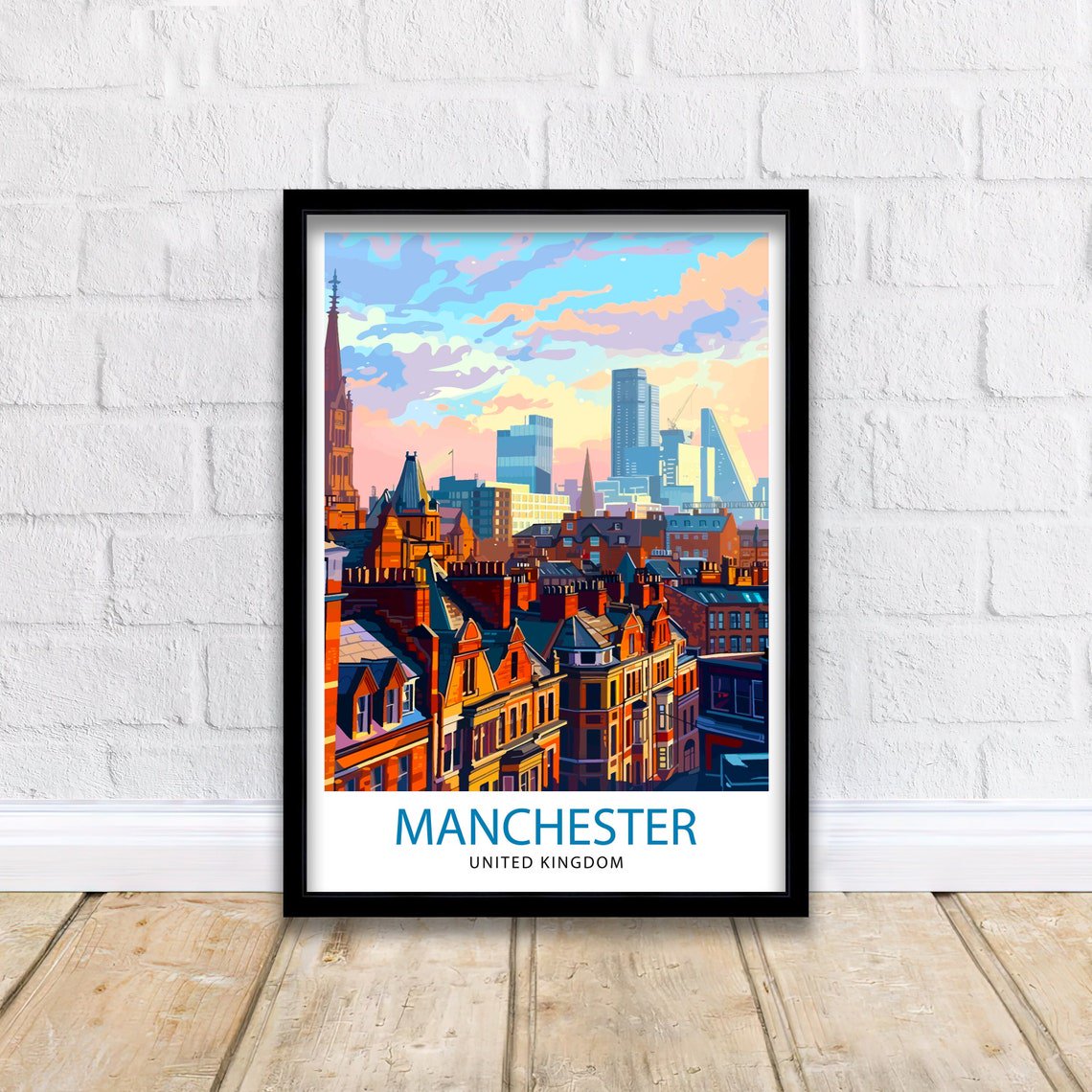Manchester Travel Print Manchester Wall Art Manchester Cityscape Travel Poster Home Decor Gift for Travelers, Poster Only