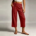 thumbnail image 4 of Bosfbaoi Capri Pants for Women Drawstring Expandable Waist Linen Cropped Straight Leg Capri Pants Casual Summer Beach Mid-Calf Trousers, 4 of 6