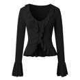 thumbnail image 4 of Blusa con cuello en V profundo y volantes para mujer - Mangas acampanadas, botones en la parte delantera - Para salir por la noche - S-L, 4 of 6
