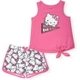 thumbnail image 1 of Hello Kitty Girls 2-Piece Fashion Tee Shirt and Active Short Set with Tie Front Top and Fashion Dolphin Shorts Summer Clothes, 1 of 3