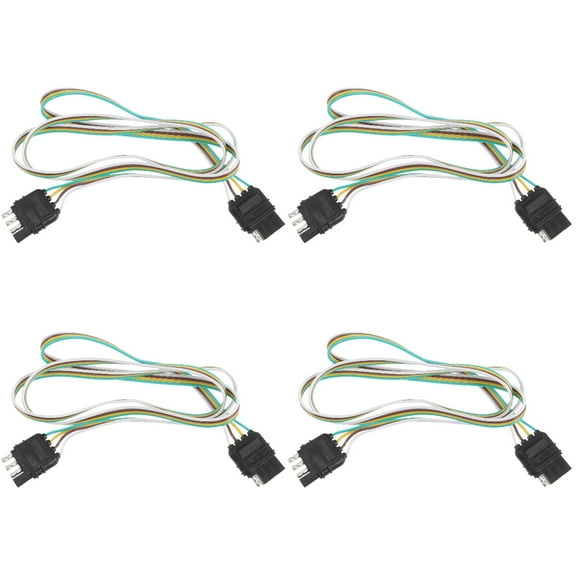 WORGEOUS 4pcs Trailer Light Wiring Harness Kit 4 Pin Trailer Connector Flat Wire Extension Connector