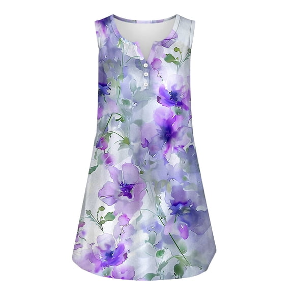Ovbmpzd Robes de Vacances pour Femmes Mini Ligne A Col en V Robe d'Été Sans Manches Florale Hawaïenne Robe Débardeur pour Dames TTG