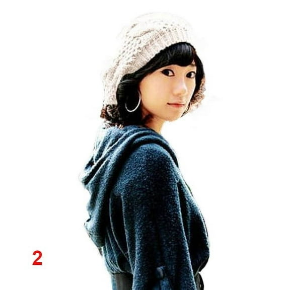 Flmtop Fashion Women's Lady Beret Braided Baggy Beanie Crochet Hat Ski Knitted Cap