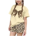 thumbnail image 2 of ITSAME Girls Outfit Sets, Bow Print Crewneck T-Shirts and Shorts Summer Fashion Casual Clothes 2-Piece Yellow Size 3-4, 2 of 6
