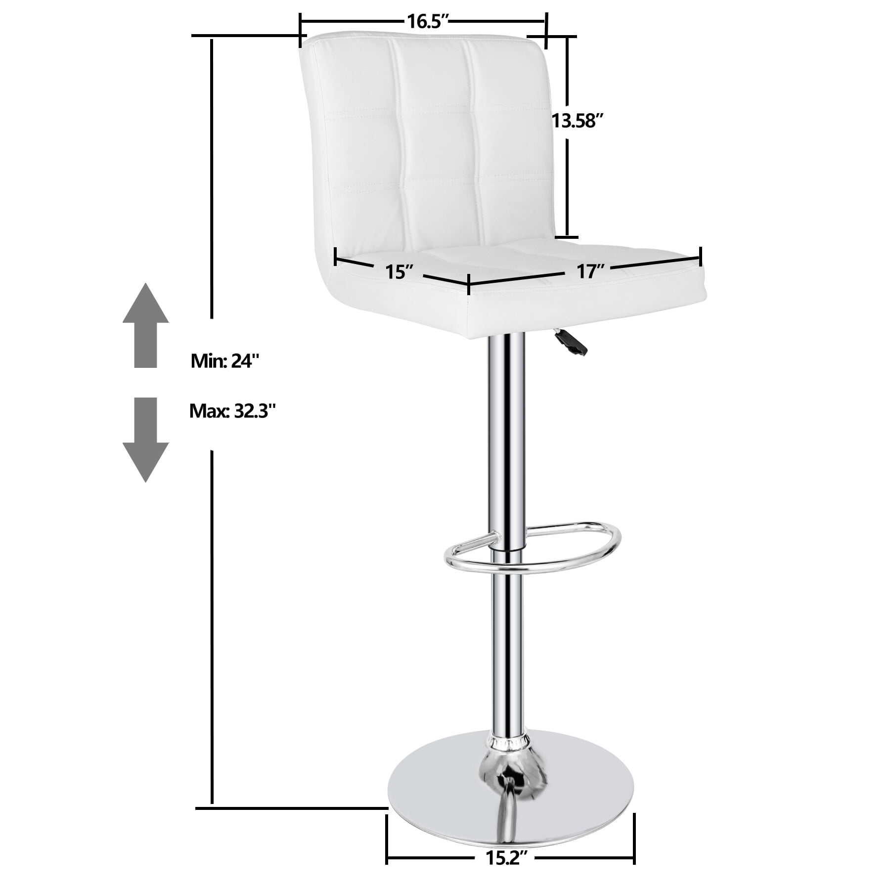 HomGarden Set of 2 Adjustable PU Leather Swivel Barstool Indoor Bar Stool W/ Back, White