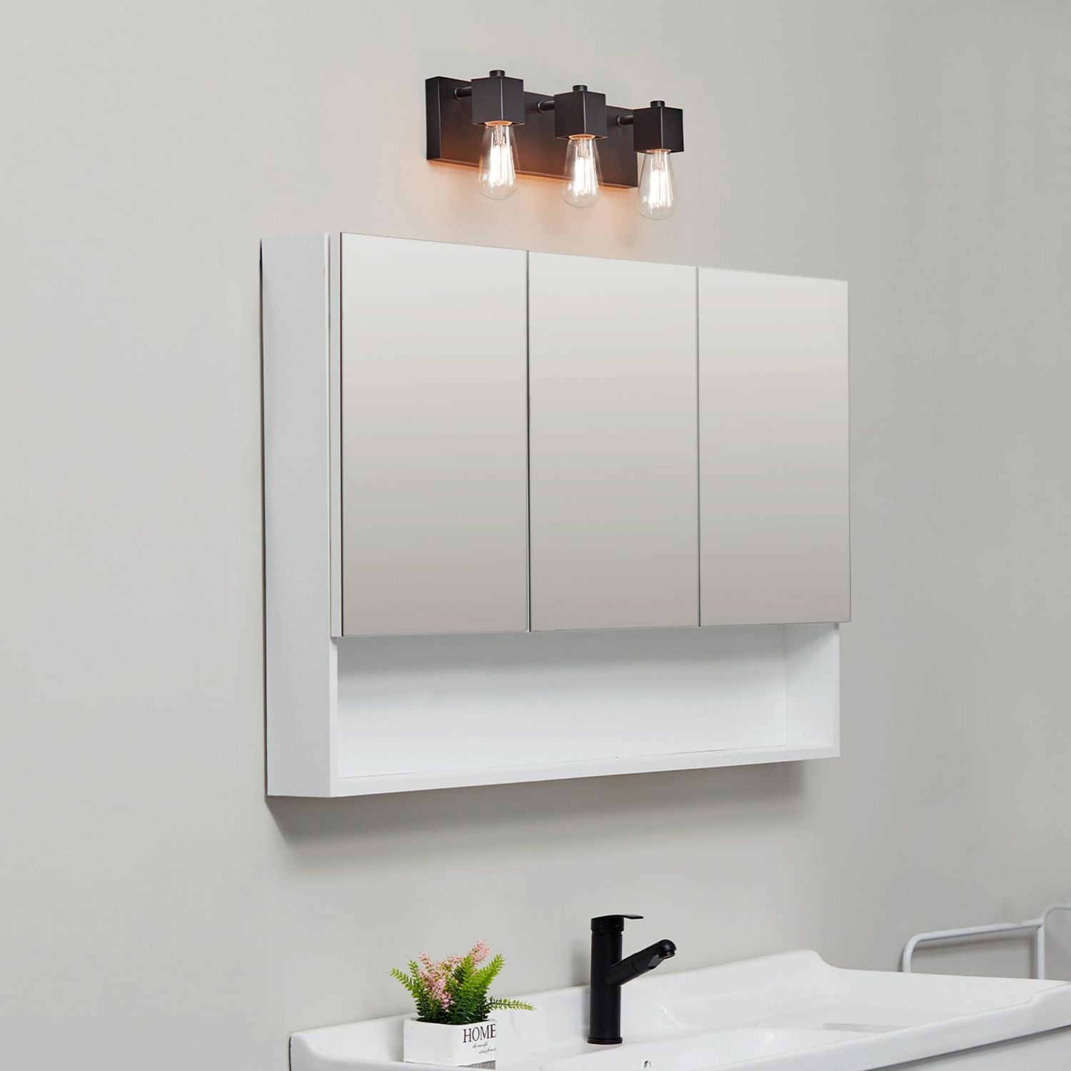 Globe Electric 18" 3-Light Matte Black Vanity Light, Minimalist Style, LED or Incandescent Bulbs Required