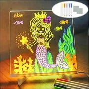 LED Note Board with Colors, 2024 New Glowing Acrylic Message Marker Board, Light up Dry Erase Board with Stand as a Glow Memo Letter Board Note Glass White Board (7.9 * 7.9in)