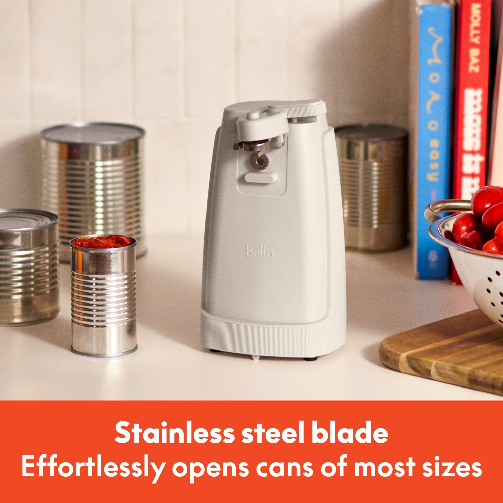 bella Electric Can Opener with Stainless Steel Cutting Blade and Cord Storage, Oatmilk