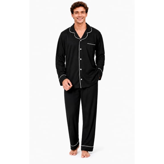 Aideaone 2 Piece Men's Pajamas Set Button Down Sleepwear Long Sleeve Pjs Set Soft Loungewear with Pockets Size M-XXL