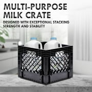 Juggernaut Storage 16QT Heavy-Duty Plastic Milk Crate Black with Built-in Handles