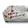 thumbnail image 3 of Birthday Soft Flannel Fleece Throw Blanket, Stars Swirls Spirals and Circles Coming out of Present Surprise Boxes Happiness, Cozy Plush for Indoor and Outdoor Use, 50" x 60", Multicolor, by Ambesonne, 3 of 6
