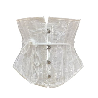 Women\'s Jacquard Corset Belt Lace Up Bustier Waspie Belt Renaissance White Beige WMTBSRSW Jacquard Corset Belt for Women Underbust Boned Lace  main image 4