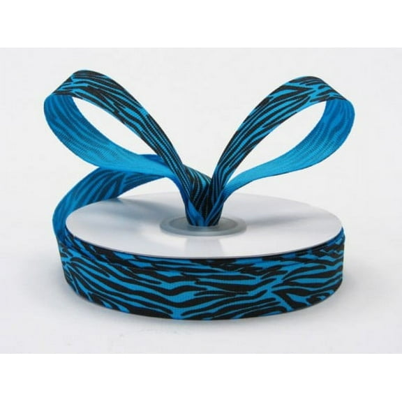 Ribbon Bazaar Grosgrain Zebra Print 7/8 inch Island Blue 25 yards Ribbon