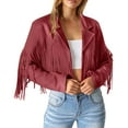 thumbnail image 2 of WILLBEST Winter Outfits for Women Women Fringe Suede Leather Jackets Fashion Tassel Motorcycle Cropped Coats, 2 of 9