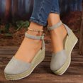 thumbnail image 3 of Closed Toe Espadrilles for Women Platform Wedge Sandals Comfortable Suede Ankle Strap Dressy Wedges Heels Gray Size 8.5, 3 of 7