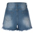 thumbnail image 6 of POTETI Mid Rise Women Jean Shorts Denim Womens Shorts Dark Blue Casual Solid Distressed Ripped with Pockets Button Stretchy Shorts, 6 of 8